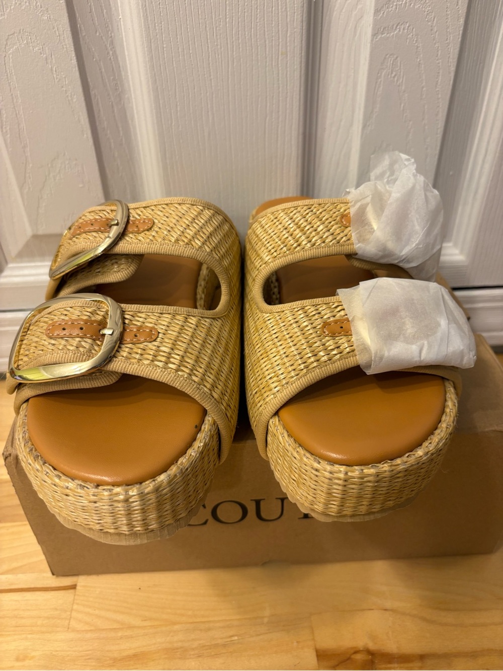 Coutgo Tan Woven Platform Slide Mules - Picture 8 of 9